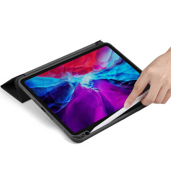 Apple iPad 10.2 2021 (9.Nesil) Kılıf Kalem Bölmeli Dönebilen Standlı Ayrılan Silikon