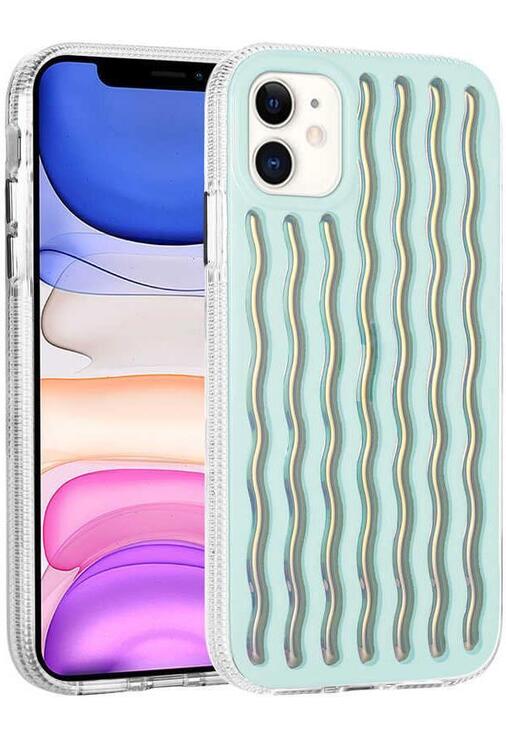 Apple iPhone 11 Kılıf Kabartmalı Dalga Desenli Renkli Silikon