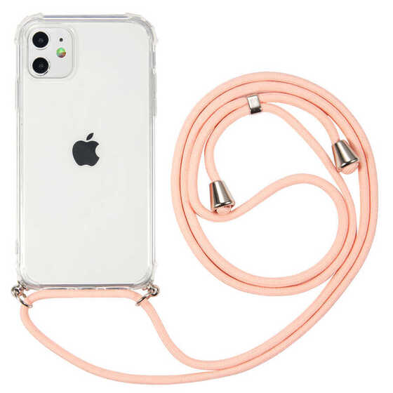 Apple iPhone 11 Kılıf Kamera Çıkıntılı Airbag Tasarım Askılı Şeffaf Silikon