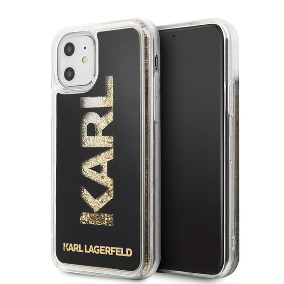 Apple iPhone 11 Kılıf Karl Lagerfeld Sıvılı Simli Logo Dizayn Kapak