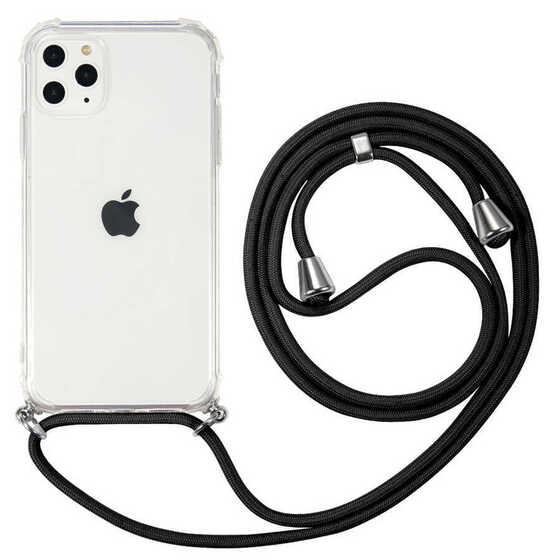 Apple iPhone 11 Pro Max Kılıf Kamera Çıkıntılı Airbag Tasarım Askılı Şeffaf Silikon