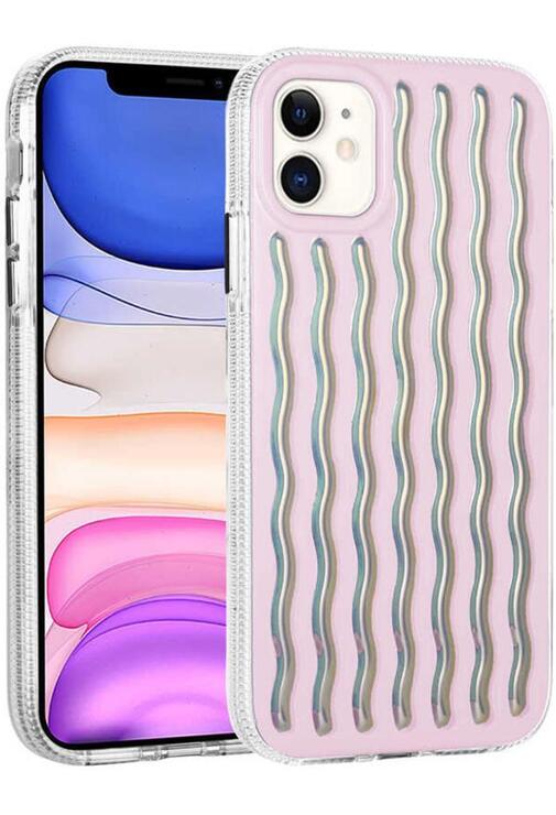 Apple iPhone 12 Kılıf Kabartmalı Dalga Desenli Renkli Silikon