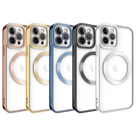 Apple iPhone 12 Pro Kılıf Magsafe Köşeleri Renkli Lüx Şeffaf Kamera Korumalı Silikon