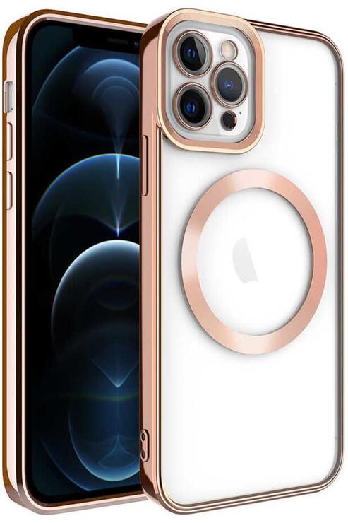 Apple iPhone 12 Pro Max Kılıf Köşeleri Renkli Şeffaf Kamera Korumalı Magsafe Lüx Kılıf