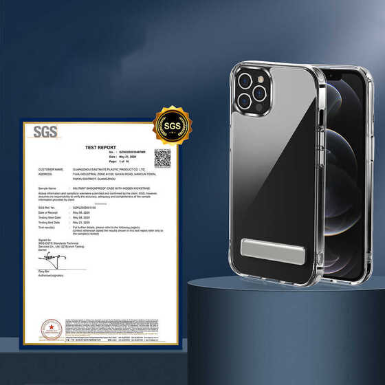Apple iPhone 12 Pro Max Kılıf L Stand Şeffaf Kenarları Anti Şok Lüx Silikon