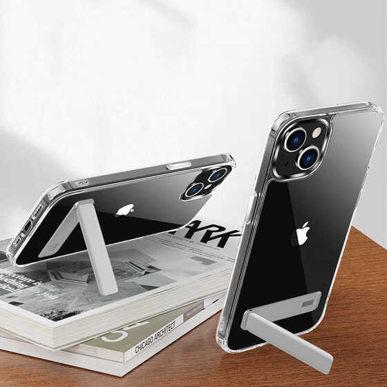 Apple iPhone 13 Kılıf L Stand Şeffaf Kenarları Anti Şok Lüx Silikon