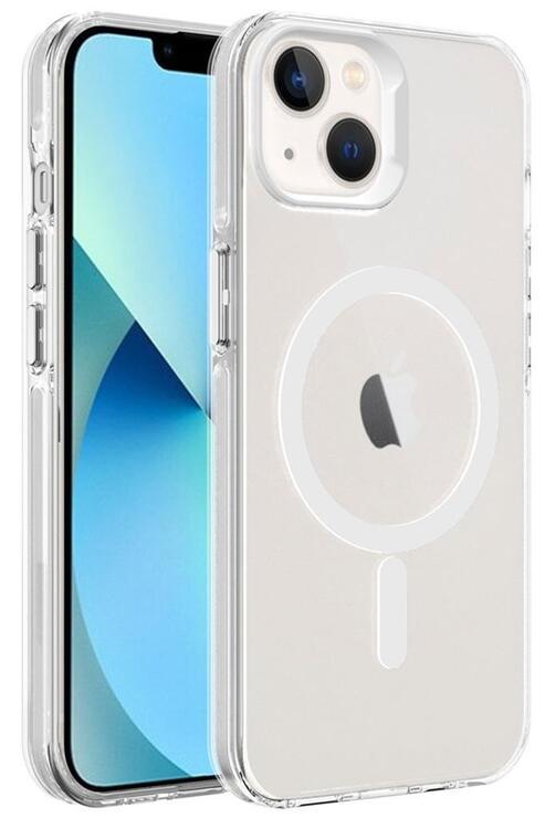 Apple iPhone 13 Kılıf Magsafe Şarj Özellikli Buzlu Transparan C-Pro Sert Kapak