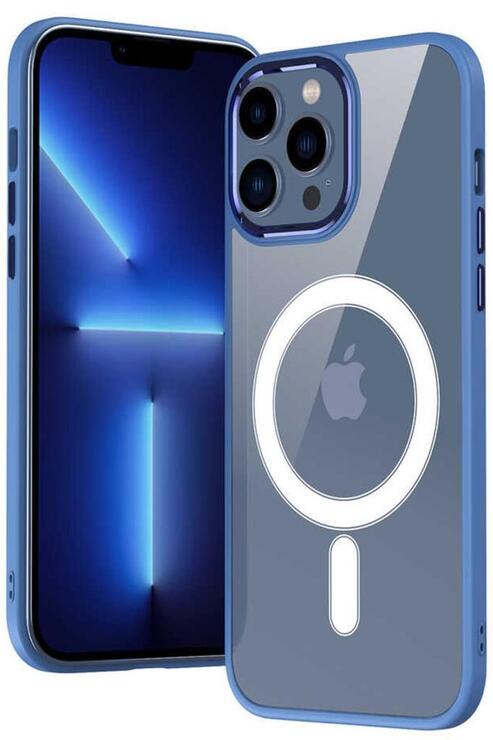 Apple iPhone 13 Pro Max Kılıf Renkli Kenar Şeffaf Kamera Çevresi Metal Magsafe TPU Silikon
