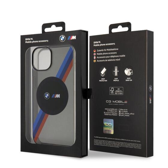 Apple iPhone 14 Kılıf BMW Magsafe Şarj Özellikli Transparan 3 Renkli Şerit Dizayn Kapak