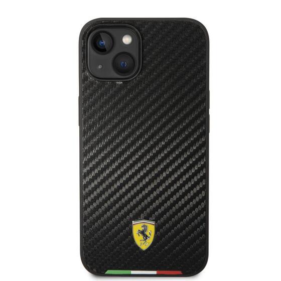 Apple iPhone 14 Kılıf Ferrari Magsafe Şarj Özellikli Karbon İtalyan Bayrak Dizayn Kapak