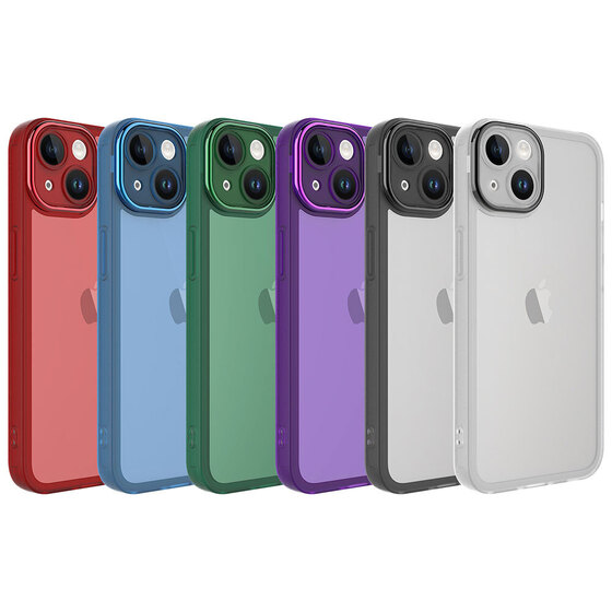 Apple iPhone 14 Kılıf Metal Kamera Korumalı Transparan Renkli Kapak