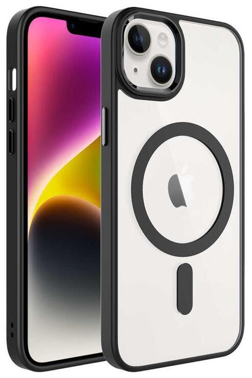 Apple iPhone 14 Kılıf Renkli Kenar Şeffaf Kamera Çevresi Metal Magsafe TPU Silikon