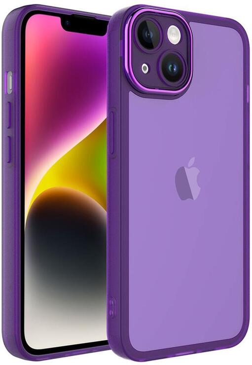Apple iPhone 14 Plus Kılıf Metal Kamera Korumalı Transparan Renkli Kapak