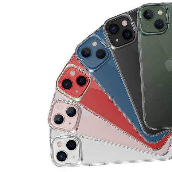 Apple iPhone 14 Plus Kılıf Renkli Kamera Lens Stand Olan Lüx Şeffaf Kapak