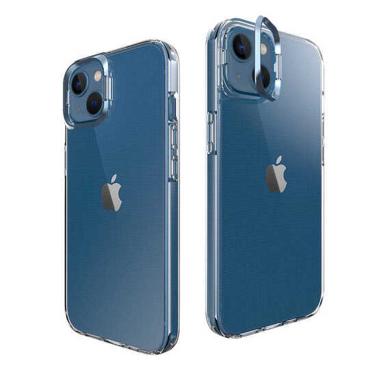 Apple iPhone 14 Plus Kılıf Renkli Kamera Lens Stand Olan Lüx Şeffaf Kapak