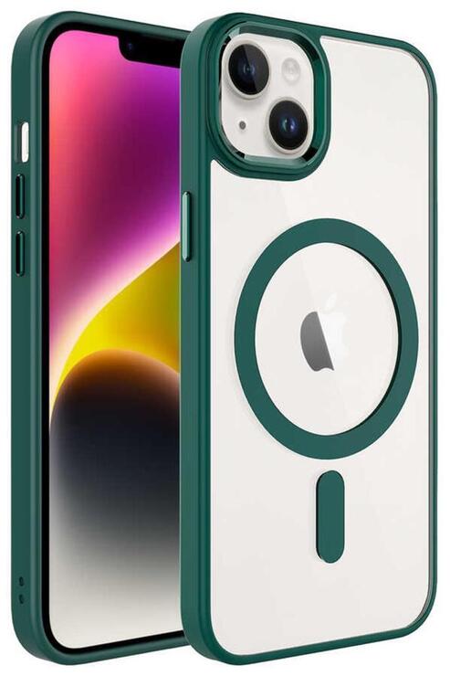 Apple iPhone 14 Plus Kılıf Renkli Kenar Şeffaf Kamera Çevresi Metal Magsafe TPU Silikon