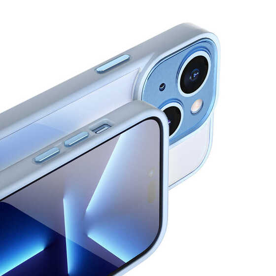Apple iPhone 14 Plus Kılıf Wiwu Lens Korumalı Renkli Kenar Arkası Şeffaf Vivid Clear Kapak