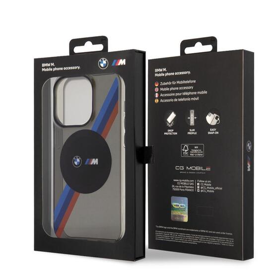 Apple iPhone 14 Pro Kılıf BMW Magsafe Şarj Özellikli Transparan 3 Renkli Şerit Dizayn Kapak