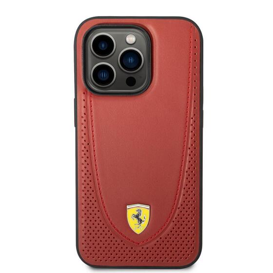 Apple iPhone 14 Pro Kılıf Ferrari Magsafe Şarj Özellikli Deri Delikli Dikişli Dizayn Kapak