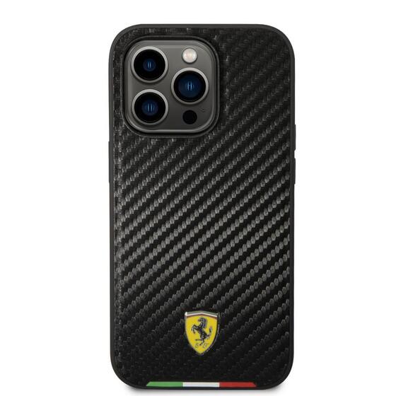 Apple iPhone 14 Pro Kılıf Ferrari Magsafe Şarj Özellikli Karbon İtalyan Bayrak Dizayn Kapak