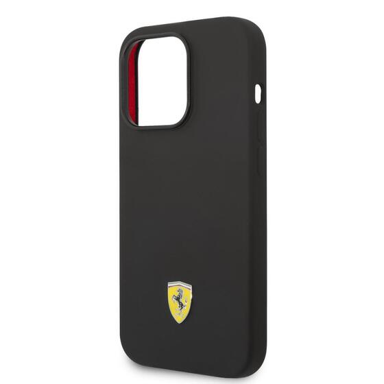 Apple iPhone 14 Pro Kılıf Ferrari Magsafe Şarj Özellikli Silikon Metal Logo Dizayn Kapak