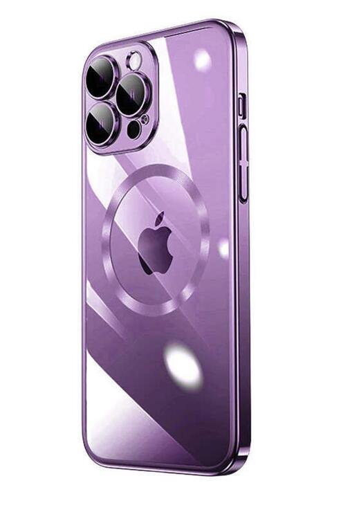 Apple iPhone 14 Pro Kılıf Kamera ve Lens Korumalı Magsafe Şeffaf Renkli Çerçeveli Sert PC Lüx Kapak