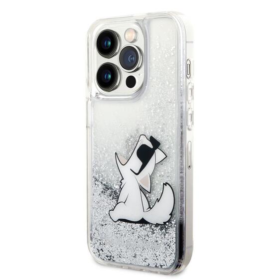 Apple iPhone 14 Pro Kılıf Karl Lagerfeld Sıvılı Simli Choupette Dizayn Kapak