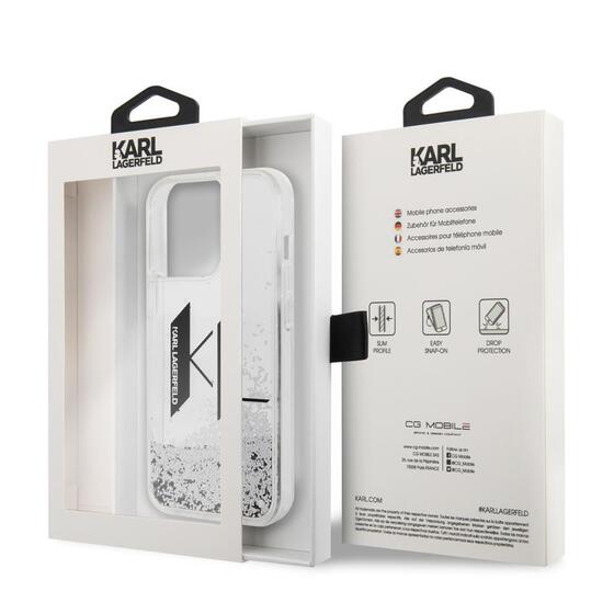Apple iPhone 14 Pro Kılıf Karl Lagerfeld Sıvılı Simli Dizayn Kapak
