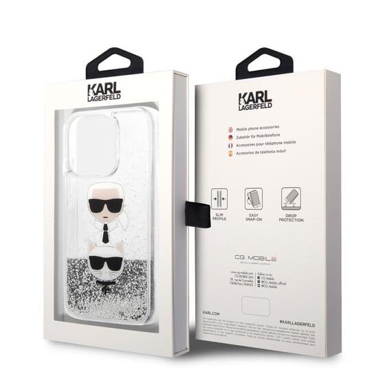 Apple iPhone 14 Pro Kılıf Karl Lagerfeld Sıvılı Simli K&C Head Dizayn Kapak