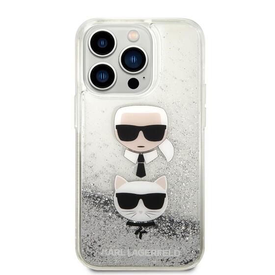 Apple iPhone 14 Pro Kılıf Karl Lagerfeld Sıvılı Simli K&C Head Dizayn Kapak