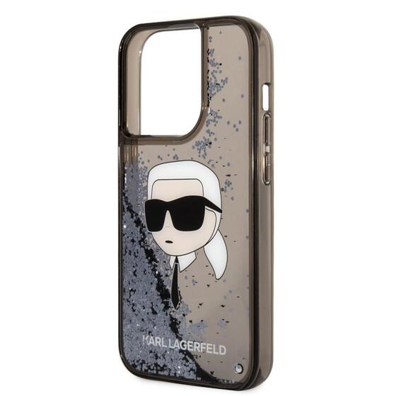 Apple iPhone 14 Pro Kılıf Karl Lagerfeld Sıvılı Simli Karl Head Dizayn Kapak