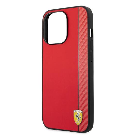 Apple iPhone 14 Pro Max Kılıf Ferrari Magsafe Şarj Özellikli PU Deri Karbon Şeritli Dizayn Kapak
