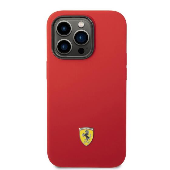 Apple iPhone 14 Pro Max Kılıf Ferrari Magsafe Şarj Özellikli Silikon Metal Logo Dizayn Kapak