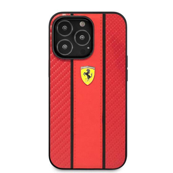 Apple iPhone 14 Pro Max Kılıf Ferrari PU Deri Ve Karbon Dizayn Kapak