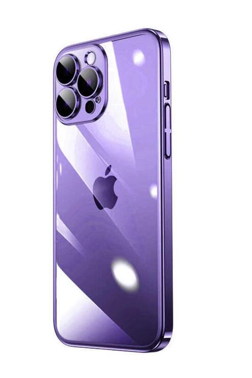 Apple iPhone 14 Pro Max Kılıf Kamera Korumalı Şeffaf Renkli Çerçeveli Sert PC Lüx Kapak