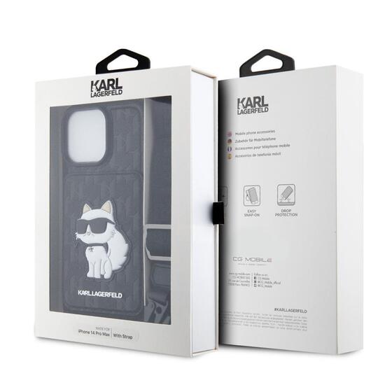 Apple iPhone 14 Pro Max Kılıf Karl Lagerfeld Boyun Askılı Kartlıklı Choupette Dizayn Kapak