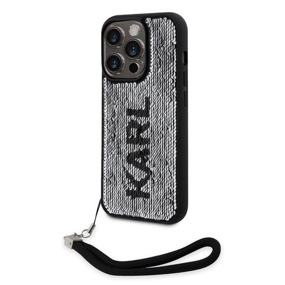Apple iPhone 14 Pro Max Kılıf Karl Lagerfeld El Askısı İpli Hareketli Pullu Dizayn Kapak