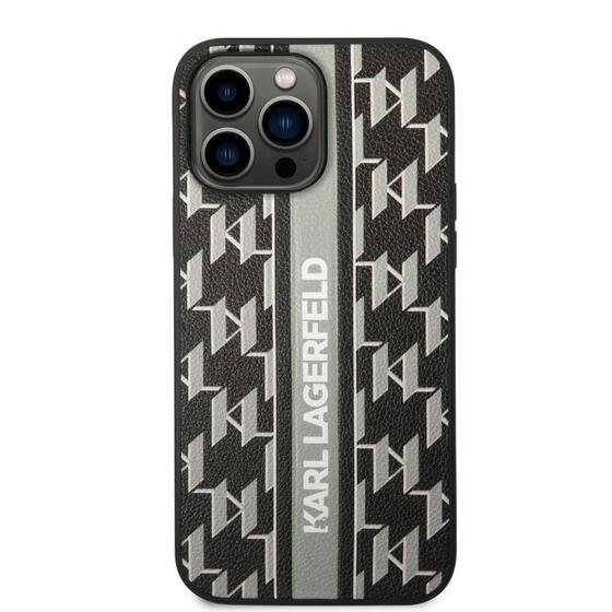 Apple iPhone 14 Pro Max Kılıf Karl Lagerfeld PU Suni Deri Şerit Dizayn Kapak