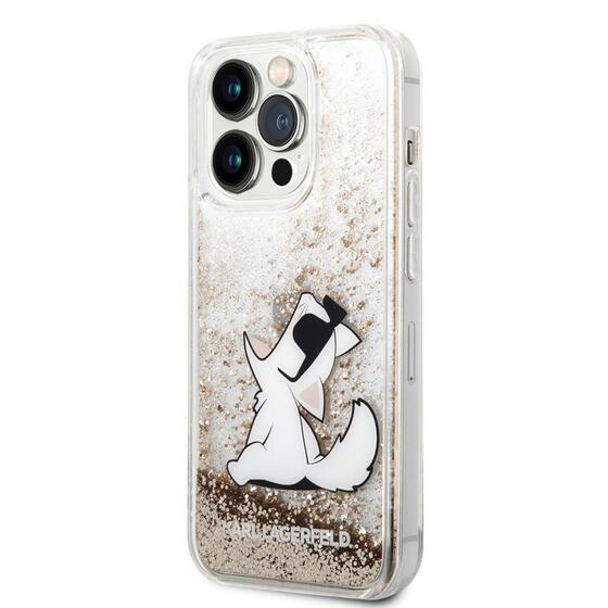 Apple iPhone 14 Pro Max Kılıf Karl Lagerfeld Sıvılı Simli Choupette Dizayn Kapak