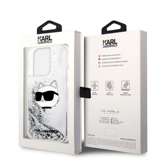 Apple iPhone 14 Pro Max Kılıf Karl Lagerfeld Sıvılı Simli Choupette Head Dizayn Kapak