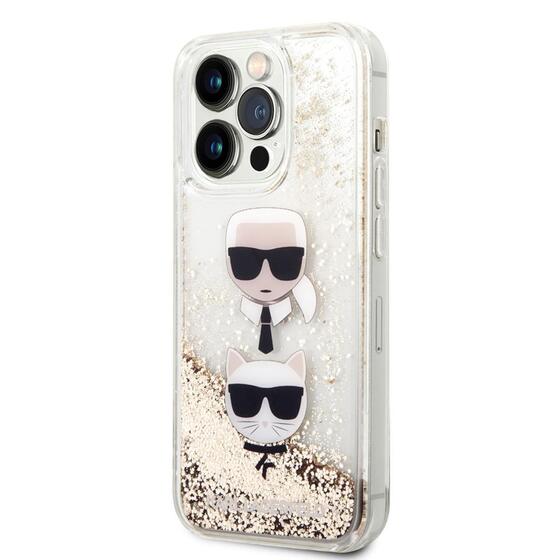 Apple iPhone 14 Pro Max Kılıf Karl Lagerfeld Sıvılı Simli K&C Head Dizayn Kapak