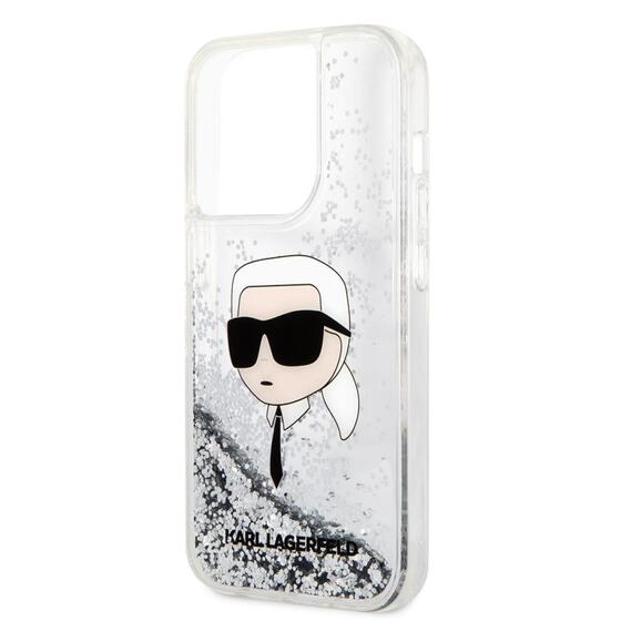 Apple iPhone 14 Pro Max Kılıf Karl Lagerfeld Sıvılı Simli Karl Head Dizayn Kapak