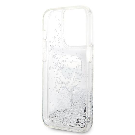 Apple iPhone 14 Pro Max Kılıf Karl Lagerfeld Sıvılı Simli Karl Head Dizayn Kapak