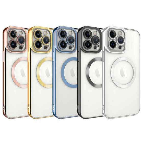 Apple iPhone 14 Pro Max Kılıf Magsafe Köşeleri Renkli Lüx Şeffaf Kamera Korumalı Silikon Kapak