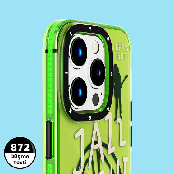 Apple iPhone 14 Pro Max Kılıf Şeffaf Renkli Yazı Temalı Tasarım YoungKit Jazz Serisi Kapak