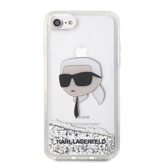 Apple iPhone 7 Kılıf Karl Lagerfeld Sıvılı Simli Karl Head Dizayn Kapak