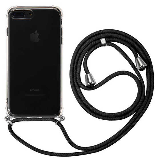 Apple iPhone 7 Plus Kılıf Kamera Çıkıntılı Airbag Tasarım Askılı Şeffaf Silikon
