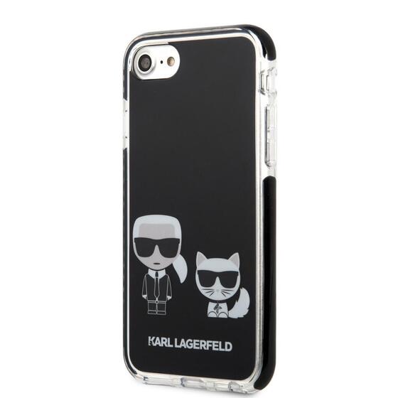 Apple iPhone 8 Kılıf Karl Lagerfeld Kenarları Siyah Silikon K&C Dizayn Kapak