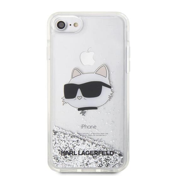 Apple iPhone 8 Kılıf Karl Lagerfeld Sıvılı Simli Choupette Head Dizayn Kapak