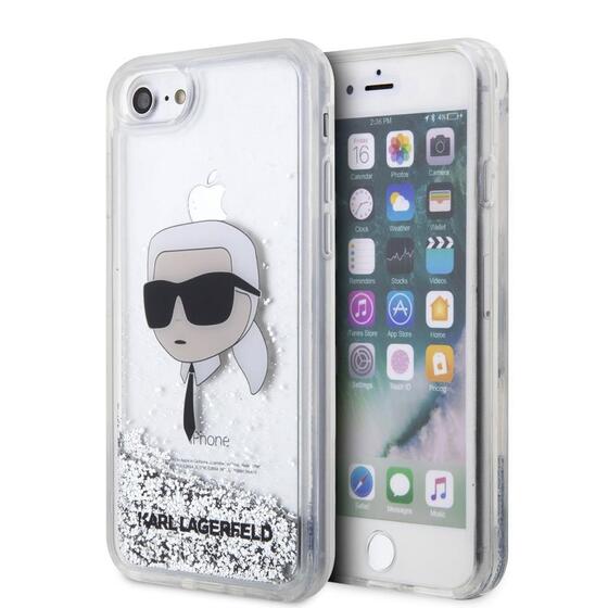 Apple iPhone 8 Kılıf Karl Lagerfeld Sıvılı Simli Karl Head Dizayn Kapak